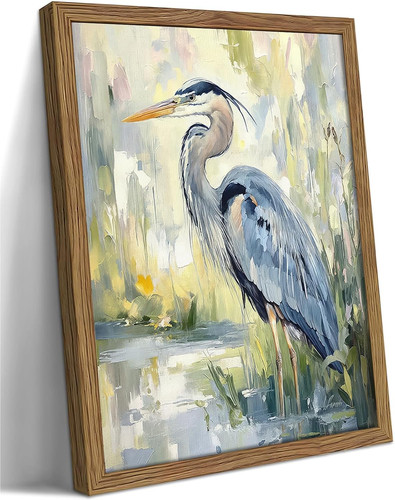 Framed blue heron - blue, wall